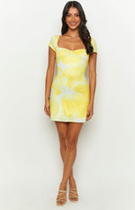 Pure Honey Printed Yellow Mini Dress Image