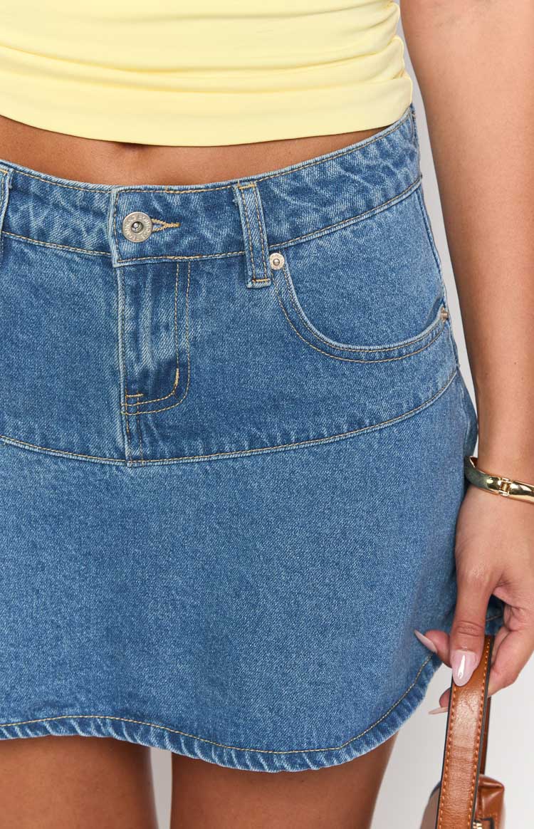 Quinley Mid Wash Denim Mini Skirt Image