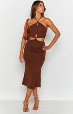 Quanah Cut Out Midi Dress Brown Image