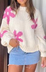 Ryver Cream Flower Knit Sweater Image