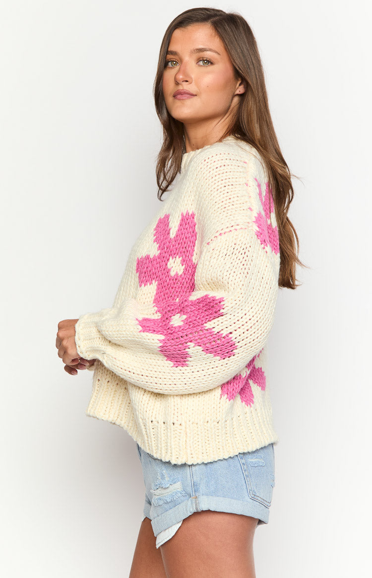 Ryver Cream Flower Knit Sweater Image