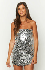 Radiant Silver Sparkle Mini Dress Image