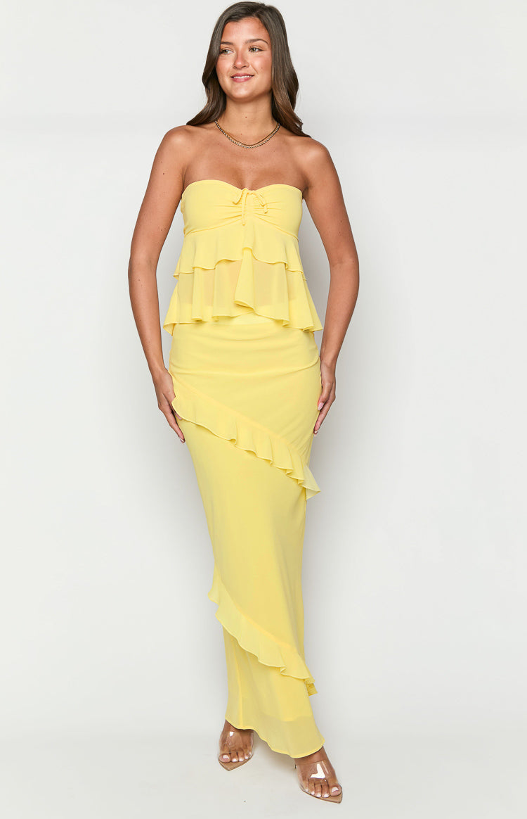 Raleigh Yellow Ruffle Strapless Top Image