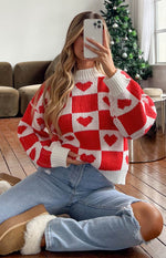 Red Heart Patchwork Jumper Image