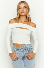 Ren White Rib Knit Long Sleeve Top Image