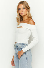 Ren White Rib Knit Long Sleeve Top Image