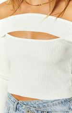 Ren White Rib Knit Long Sleeve Top Image