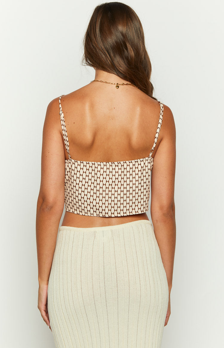 Renee Beige Tie Up Crop Top Image