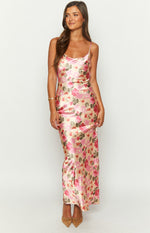 Renesmee Yellow Floral Print Satin Maxi Dress Image