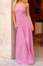 Angela Red Gingham Maxi Dress Image