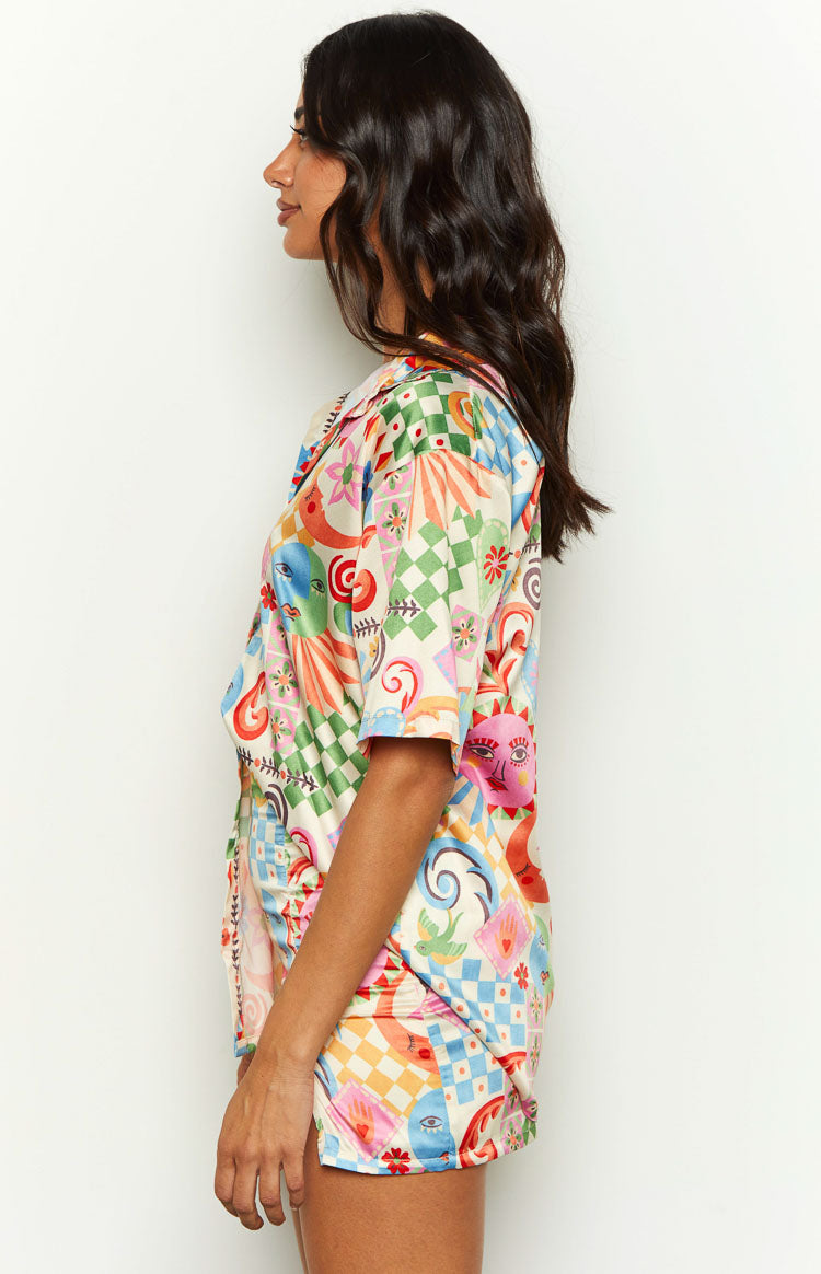 Resort Summer Print Satin Shirt Image