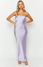 Rhea Purple Satin Strapless Maxi Dress Image