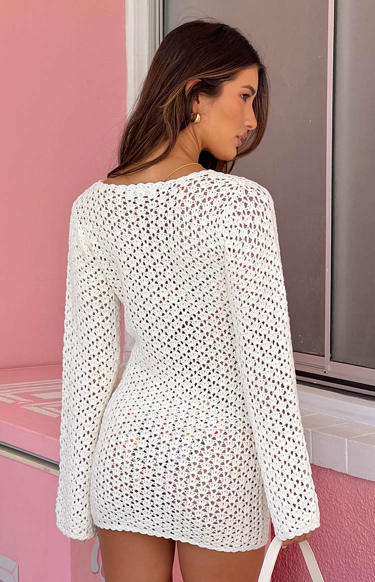 Rhi Cream Crochet Long Sleeve Mini Dress Image