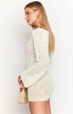 Rhi Cream Crochet Long Sleeve Mini Dress Image