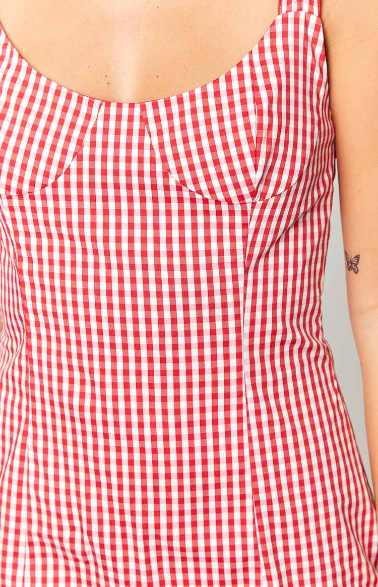 Rihanna Red Check Mini Dress Image