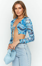 Riley Print Tie Front Mesh Top Image