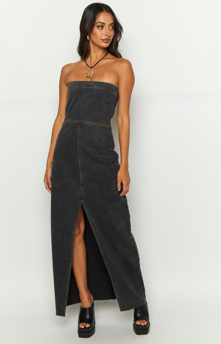 Romey Black Denim Strapless Maxi Dress Image