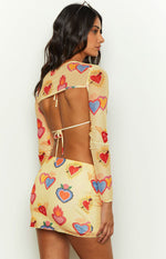 Rosaline Yellow Heart Printed Mesh Mini Skirt Image