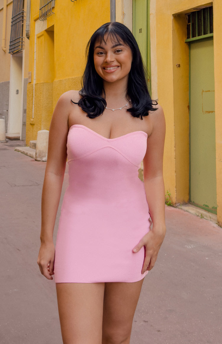 Roselani Pink Strapless Mini Dress – Beginning Boutique US