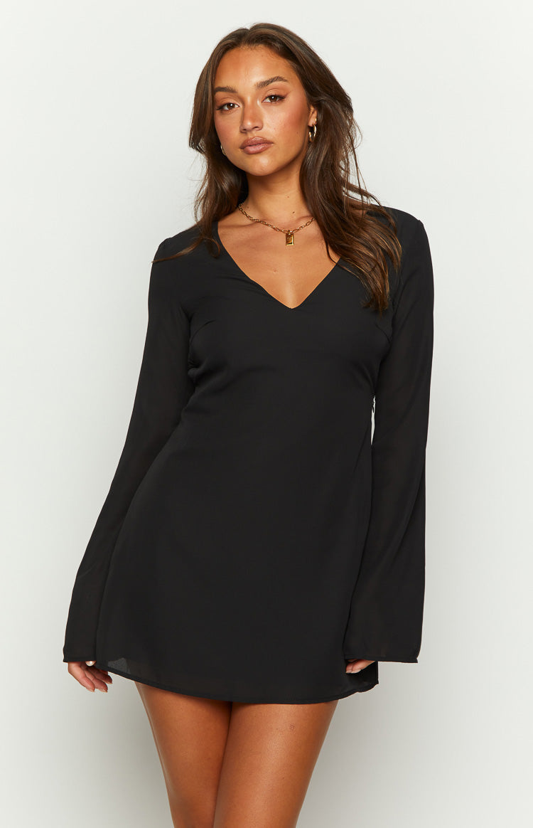 Rowan Long Sleeve Black Mini Dress Image