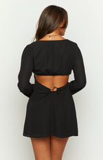 Rowan Long Sleeve Black Mini Dress Image