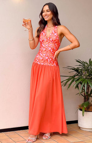 Roxanne Orange Floral Maxi Dress