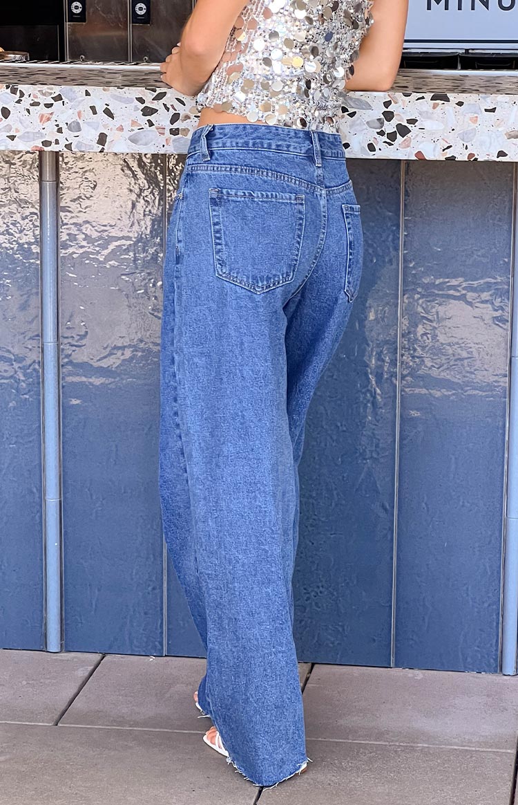 She's Yours Mid Wash Denim Wide Leg Boyfriend Jeans Image