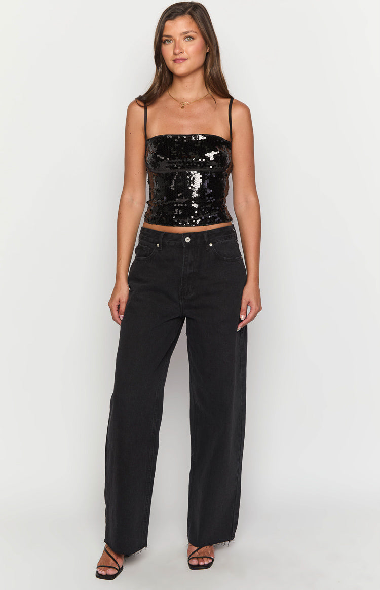 She's Yours Black Wide Leg Boyfriend Jeans