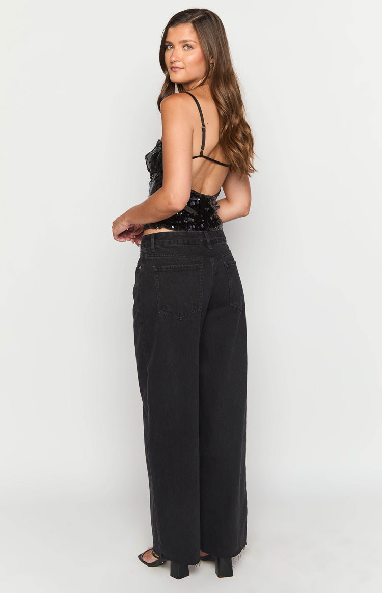 She's Yours Black Wide Leg Boyfriend Jeans Image