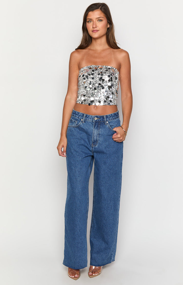 She's Yours Mid Wash Denim Wide Leg Boyfriend Jeans Image