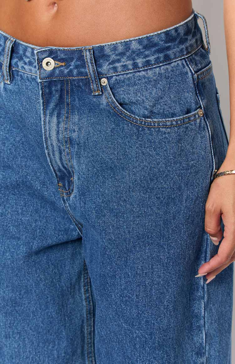 She's Yours Mid Wash Denim Wide Leg Boyfriend Jeans Image