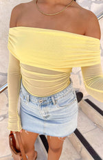 Sky Yellow Mesh Off Shoulder Top Image