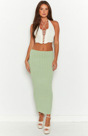 SNDYS Baha Sage Ribbed Midi Skirt