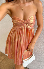 Suzu Orange Metallic Strapless Mini Dress Image