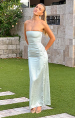 Sage Bloom Satin Strapless Maxi Dress Image