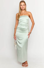 Sage Bloom Satin Strapless Maxi Dress Image