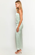 Sage Bloom Satin Strapless Maxi Dress Image