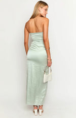 Sage Bloom Satin Strapless Maxi Dress Image