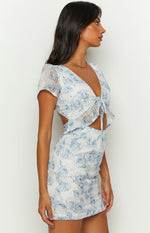 Santorini Nights Blue Floral Mini Dress Image