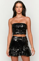 Sass Black Sequin Mini Skirt Image