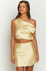 Scotlyn Yellow Satin Mini Skirt Image