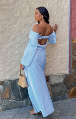 Shae Blue Satin Long Sleeve Maxi Dress Image