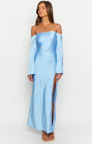 Shae Blue Satin Long Sleeve Maxi Dress