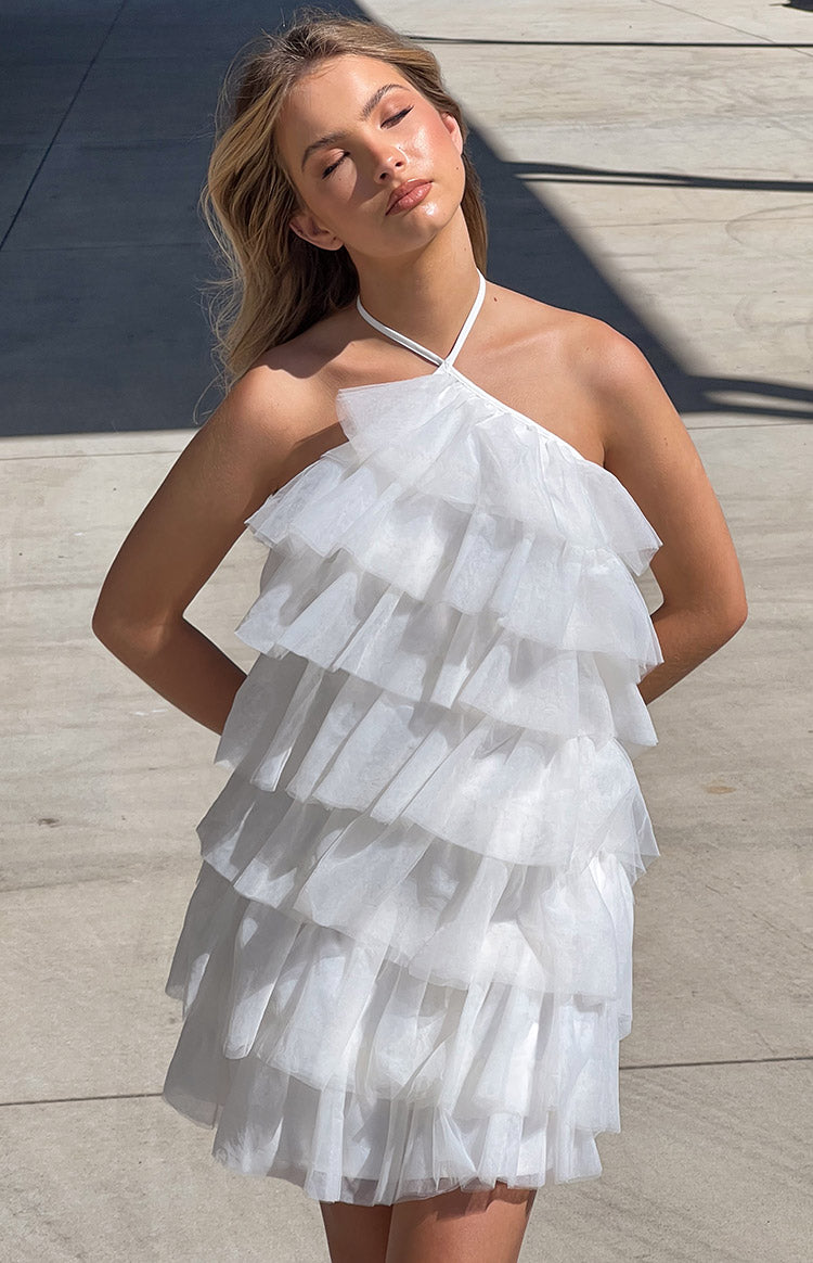 She's Here White Ruffle Mini Dress Image