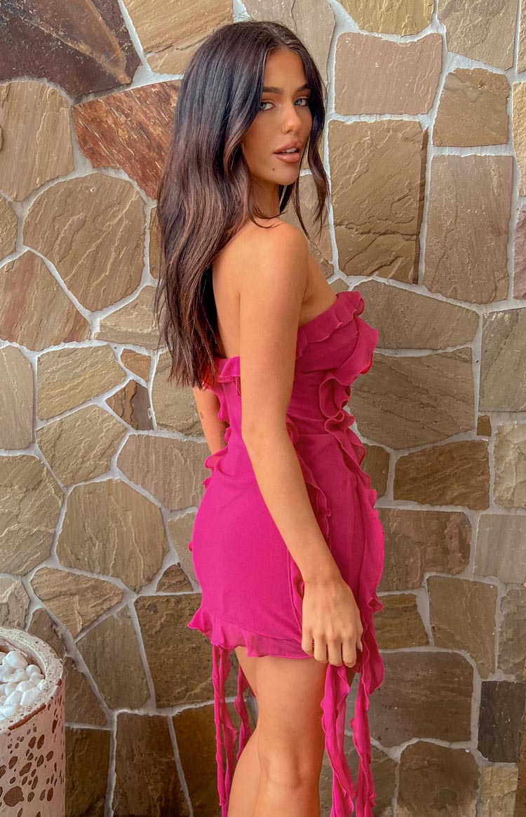 She's The One Fuchsia Tassel Mini Dress Image