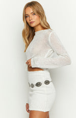 She's Glowing White Sequin Knit Mini Skirt Image