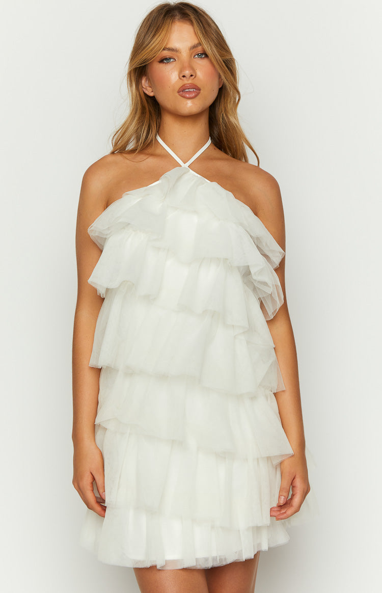 She's Here White Ruffle Mini Dress Image