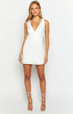 Shimma White Satin Mini Dress Image