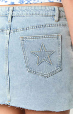 Siletto Star Light Wash Denim Low Rise Mini Skirt Image