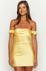 Silvia Yellow Satin Mini Dress Image